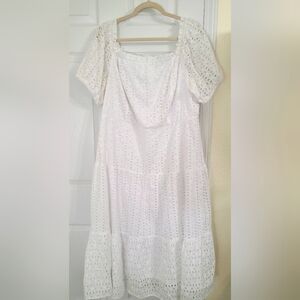 LANE BRYANT White Eyelet Cottagecore Tiered Short Sleeve Dress, size 16